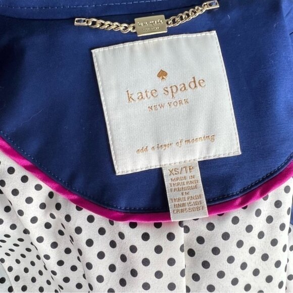Kate Spade Navy Blue Double Breasted Trench Jacket XS - Picture 5 of 6